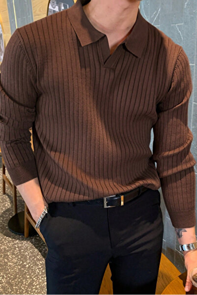 Tarz Cool Men's Polo Neck Knit Sweater Slim Fit Ribbed