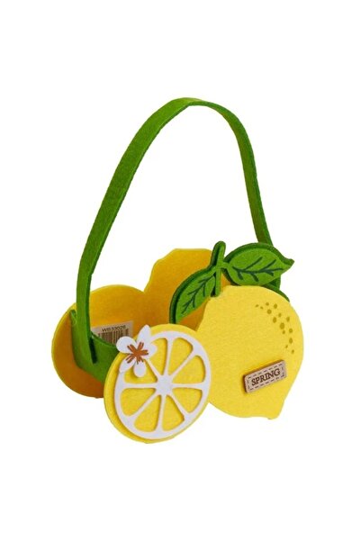 ZanaCasei Geantă decorativă de Paște din pâslă cu mâner, design cu lămâi „Pri...