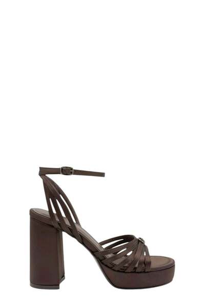 Moulin Shoes Brown Satin Strappy Platform Heeled Women's Shoes