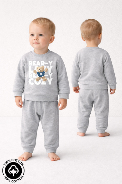 Miniel Baby Boy Teddy Bear Printed 100% Cotton 6-9-12 Months Top and Bottom 2...