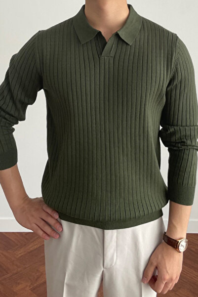 Tarz Cool Men's Polo Neck Knit Sweater Slim Fit Ribbed