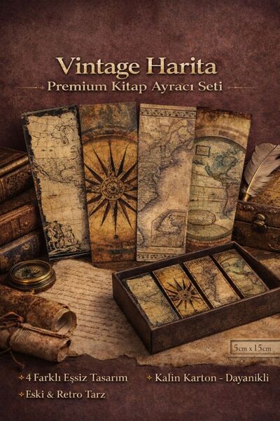 YEAP OFFICE Harita Tasarımlı Premium Kitap Ayracı Seti – 4’lü Koleksiyon - Kİ...