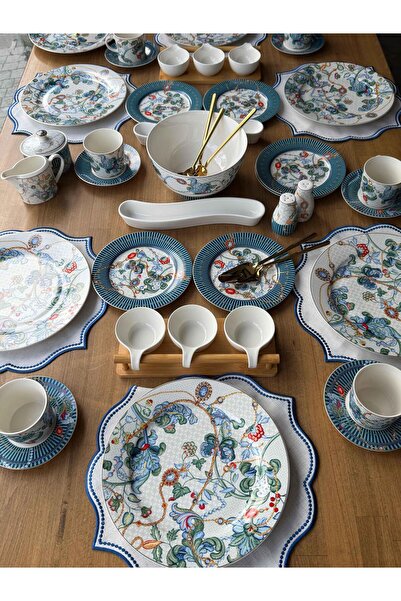 ROSSEV Porselen Kahvaltı Takımı 6 Kişilik 53 Parça Azur