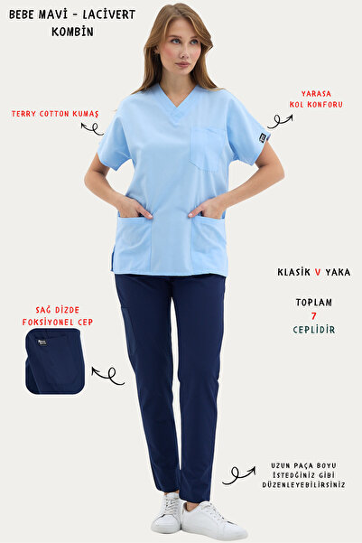 İNCİ ÜNİFORMA ALT ve ÜST RENKLİ KOMBİNLER - Terry Cotton Scrubs Takım Kadın H...