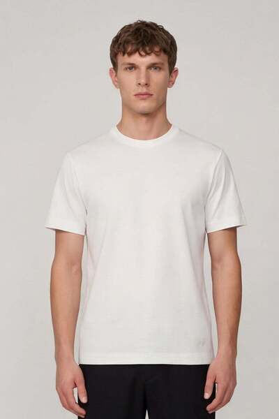 Sabri Özel Men's Ecru Modern Fit 100% Cotton Basic T-Shirt