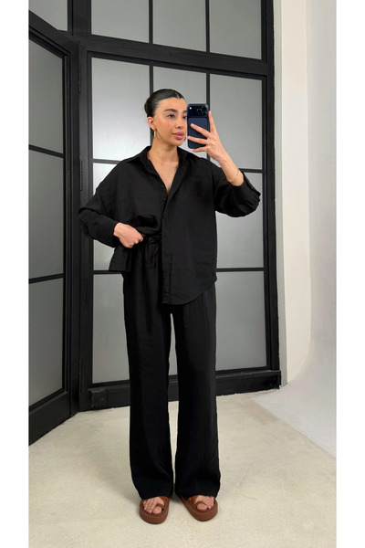 My Blog Set cămașă și pantaloni negri, echivalent cu Marca Md - 30137