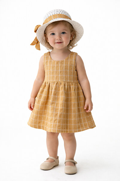 Chicsy Baby Sweet Baby Girl Plaid Style Dress with Hat and Bow Detail, Summer...