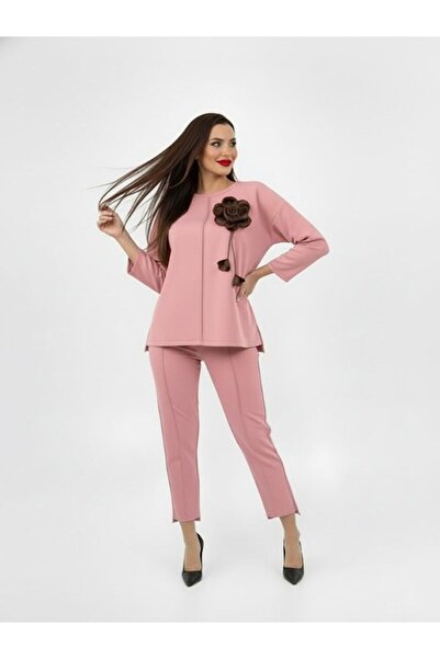 ANATOLIATEKSTILE Elegant Women's Outfit - Flower Applique Blouse Set + Tapere...