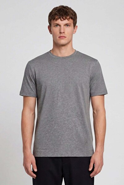 Sabri Özel Men's Dark Gray Melange Modern Fit 100% Cotton Basic T-Shirt