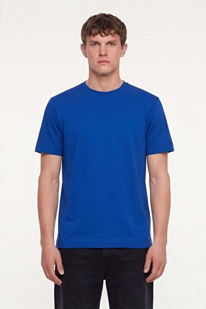 Sabri Özel Men's Saks Blue Regular Fit 100% Cotton Basic T-Shirt