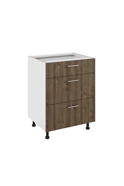 Proda haaus Karo Base Unit with 3 Drawers, Oak Bronze/White, 60 x 50 x 80 cm