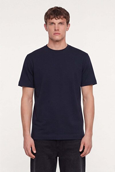 Sabri Özel Men's Navy Blue Regular Fit 100% Cotton Basic T-Shirt