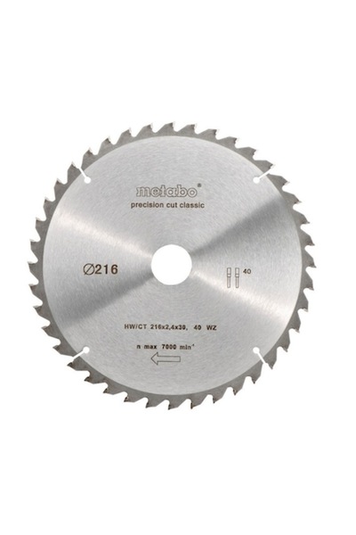 Metabo Circular Saw Blade, 216x30x2.4 mm, for Wood, 40 Teeth