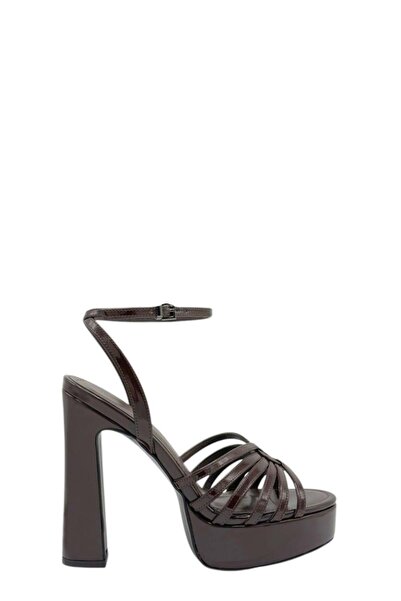 Moulin Shoes Brown Patent Leather Strappy Platform Heeled Women's Shoes