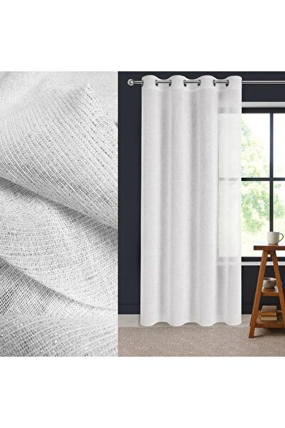 ZanaCasei Perdea decorativă albă cu lurex argintiu și inele, 140 x 260 cm