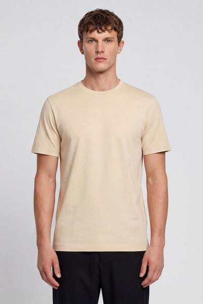 Sabri Özel Men's cream modern fit 100% cotton basic t-shirt