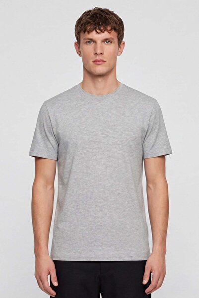 Sabri Özel Men's Gray Melange Modern Fit 100% Cotton Basic T-Shirt