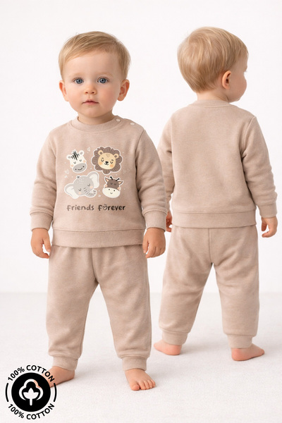 Miniel طقم أطفال من قطعتين مطبوع عليه Bebek Forever Friends مصنوع من القطن بن...