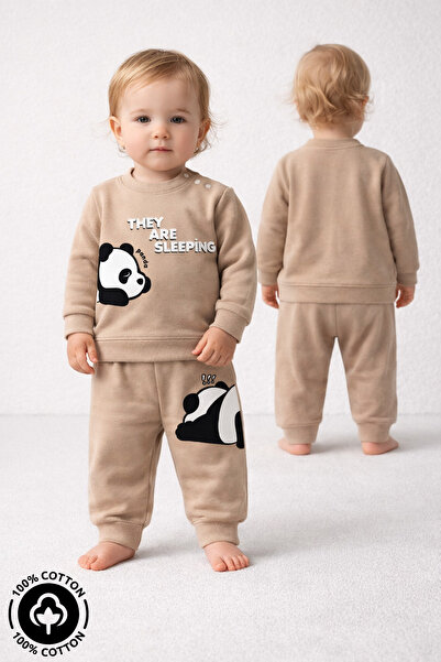Miniel Unisex Baby Sleeping Panda Printed 100% Cotton 6-9-12 Months Top and B...