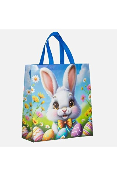 ZanaCasei Geantă de Paște reutilizabilă din PP cu iepuraș, ouă și design flor...