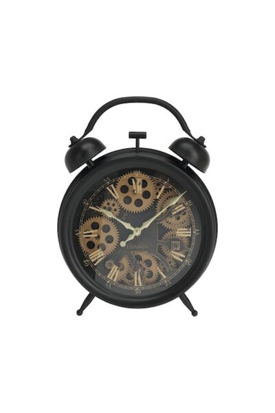 Loft Ceas de perete cu cifre romane și angrenaje, Negru, 39x29x8.5 cm