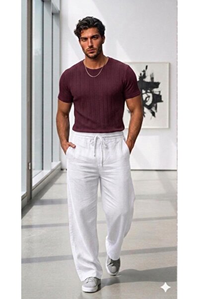 NO 601 Men's Burgundy Premium Textured Knitted Crew Neck T-Shirt Trendy Fit