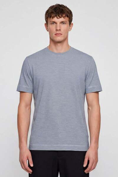 Sabri Özel Men's Navy Blue-White Modern Fit 100% Cotton Basic T-Shirt