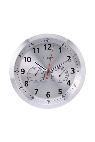 OEM Wall Clock with Thermometer and Hygrometer, Silver Ø 35 cm