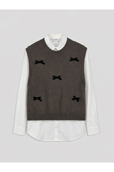 LC Waikiki Rmz Gi̇yi̇m Farkiyla Bow Detailed Girls' Sweater and Shirt