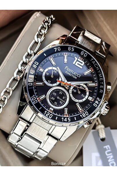 Ferrucci Men's Wristwatch with Calendar Functions Active, Silver Steel Strap,...