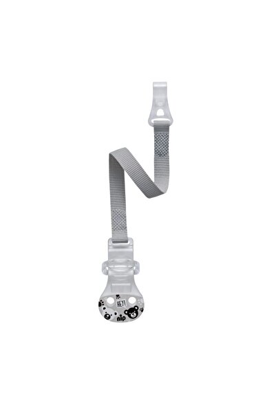 Evelise Αλυσίδα πιπίλας με κρίκο, υφασμάτινη ταινία, 0+ μηνών, nip 38373, γκρι