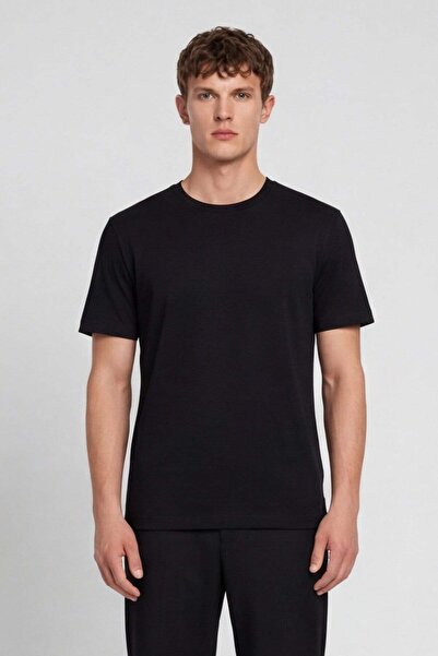 Sabri Özel Erkek Siyah Modern Fit %100 Pamuk Basic T-Shirt