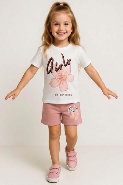 Riccotarz Set pentru fete: Tricou cu text și detalii cu lalele și pantaloni s...