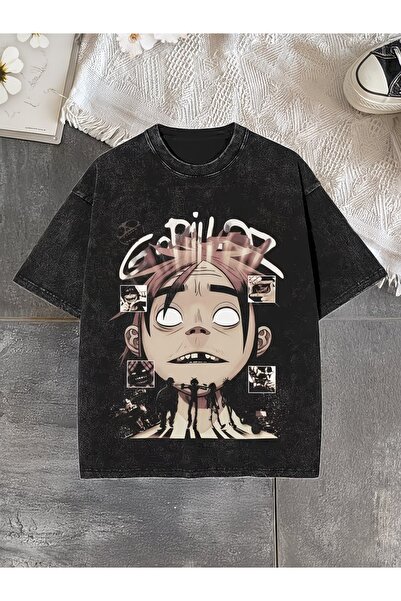 Toum Μπλουζάκι Gorillaz με στάμπα, Unisex, που πλένεται, Vintage Oversize