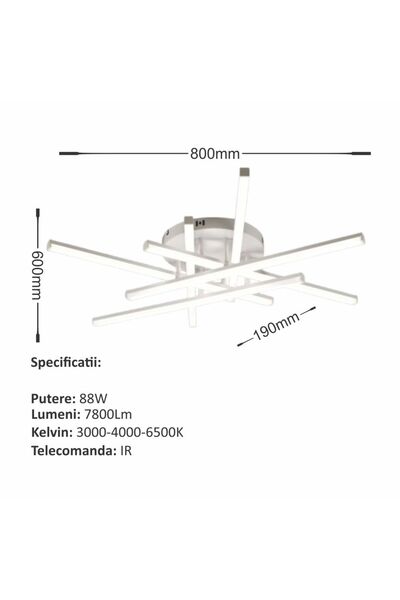 Luxera Lighting LUSTRA LED AXIS ALB 6 BRATE 88W 7800LM 800*600*190MM