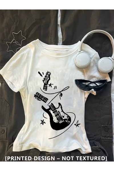 Toum Kemer Boy Cute Guitar Crop Blouse