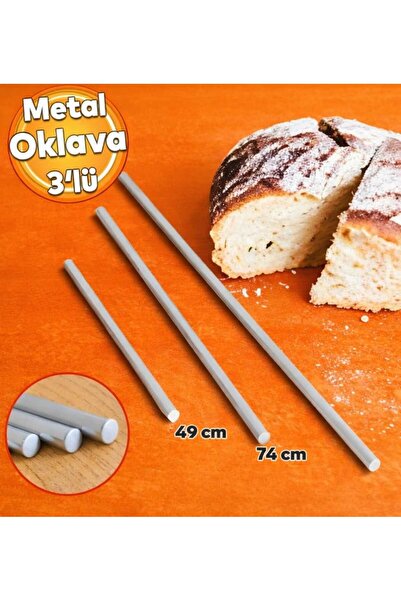 yagmureticaret aliminyum oklava hamur ve yufka açma pratik paslanmaz 3 lü set...