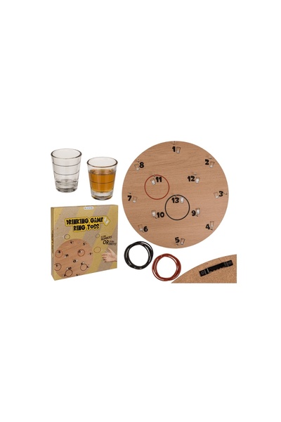 Out of The Blue KG Wooden Ring Toss drinking game with 12 rings and 2 shot gl...