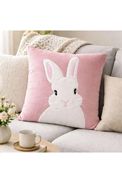 ZanaCasei Pernă decorativă de Paște din catifea roz cu design de iepuraș, 42 ...