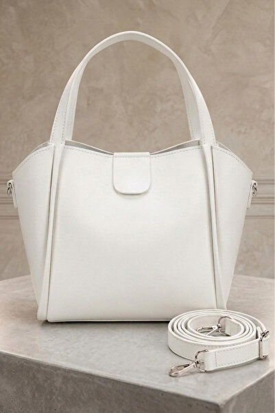 TOFİSA Women's White Faux Leather Shoulder Bag - 28317-White