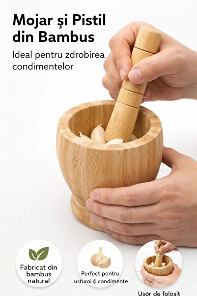 OEM Bamboo Mortar and Pestle, Set for Crushing Spices, Garlic and Herbs, Non-...