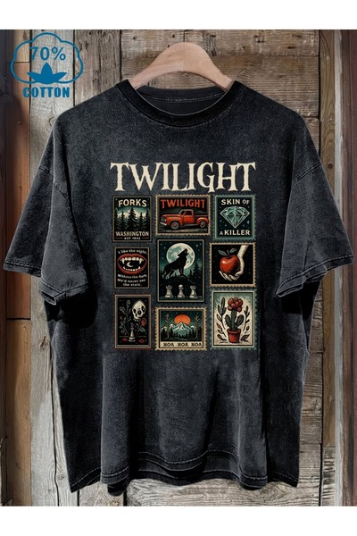 Toum Twilight Gallery Printed Unisex Washable Vintage Oversize T-Shirt