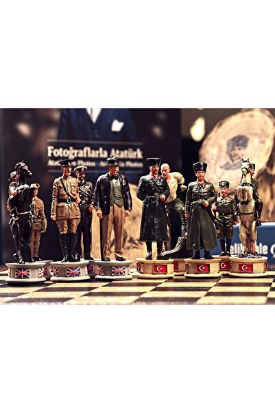 MAGNETDEPO Çanakkale Temalı İsim Yazılabilir Kadife Kutulu Satranç Takımı, Şa...