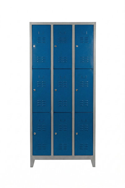 Asram Metal 9 Gözlü Ekonomik Soyunma Dolabı Mavi 97x37x198