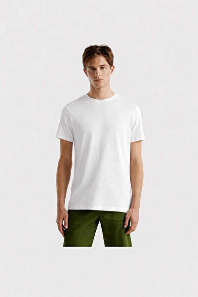 United Colors of Benetton Tricou alb pentru bărbați, cu croială normală, din ...