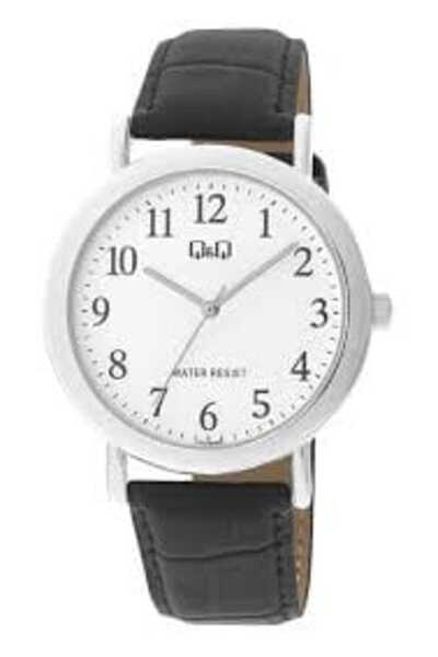 Q&Q Men's Watch by Citizen C17A-004PY, Quartz Mechanism, Black Leather Strap,...