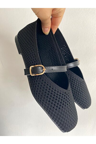 HCO Triko Malzeme Toka Detaylı Küt Burun Kadın Babet