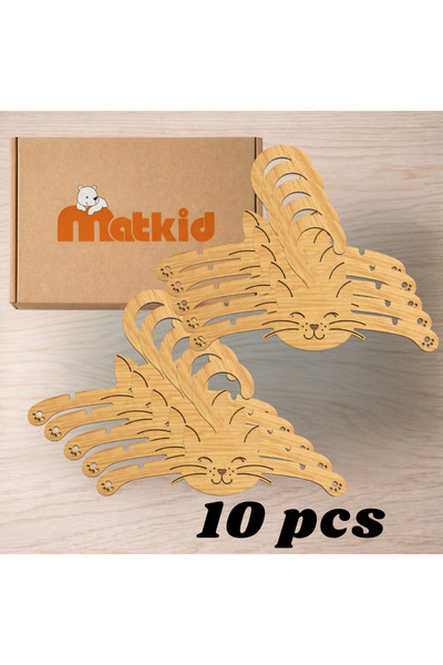 matkid 10 Lu Ahşap Bebek Askısı Kedi Figürlü | 0-2 Yaş Bebek Elbise Askısı 22...