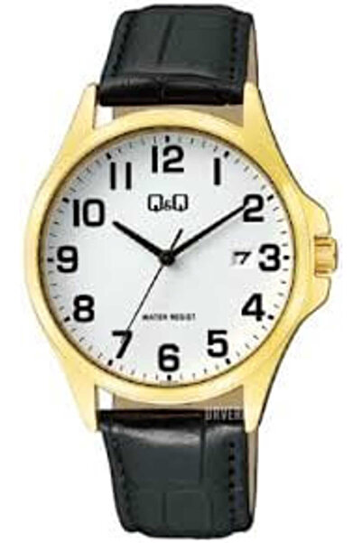 Q&Q Ανδρικό Ρολόι QA06J104Y, Ιαπωνικός Μηχανισμός Χαλαζία, Μαύρο Δερμάτινο Λο...