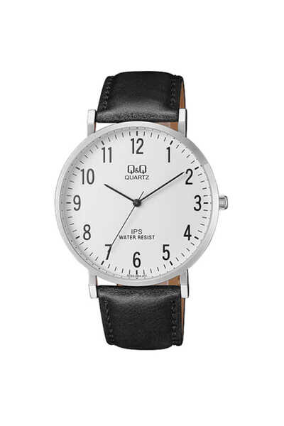 Q&Q Κλασικό Ανδρικό Ρολόι QZ02J304Y, Μηχανισμός Κουάρτζ, Μαύρο Δερμάτινο Λουρ...